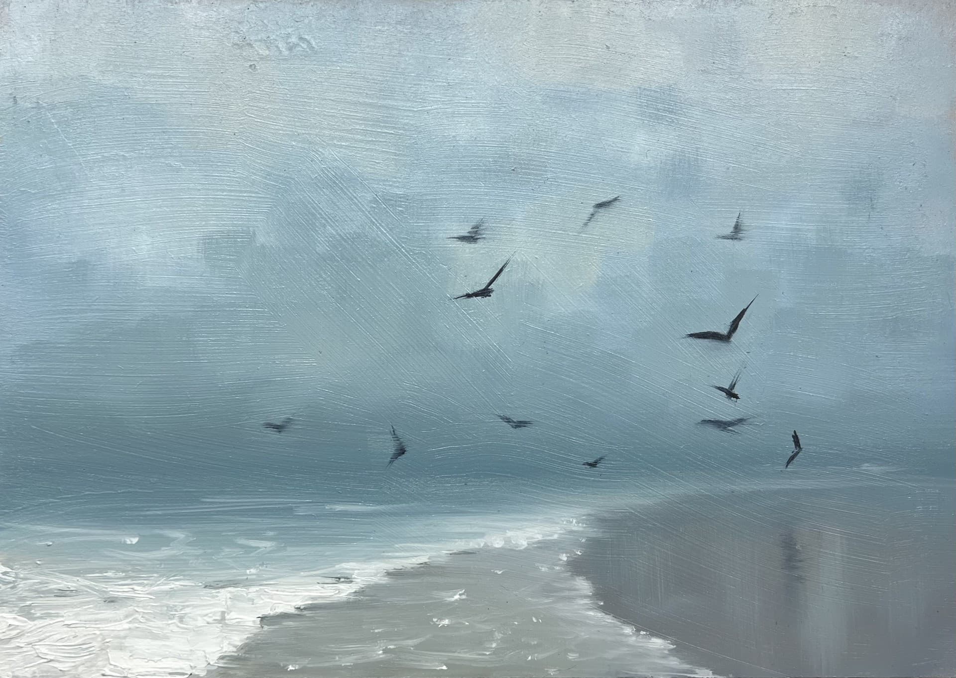 Alone on the Shore — original oil painting on panel by Peta Wainwright