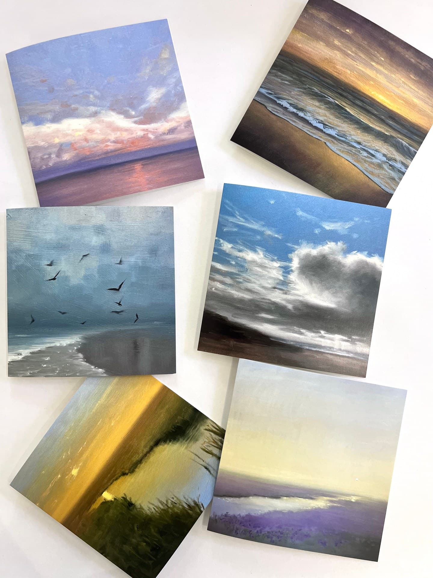 The six assorted card designs, each from an original painting by Peta Wainwright